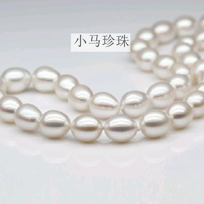Women Gift word 925 Sterling silver real Mail pony natural freshwater pearls, rice shaped necklace, 9-10MM luxury authentic, str