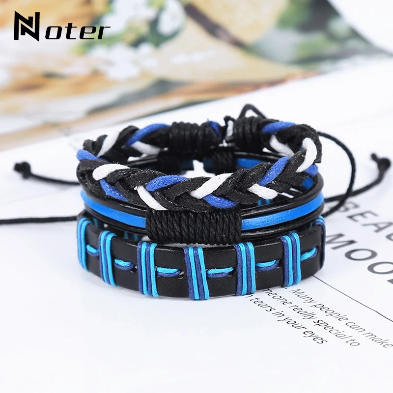 Браслет веревочный Noter ручной работы мужской креативный синий плетеный кожаный