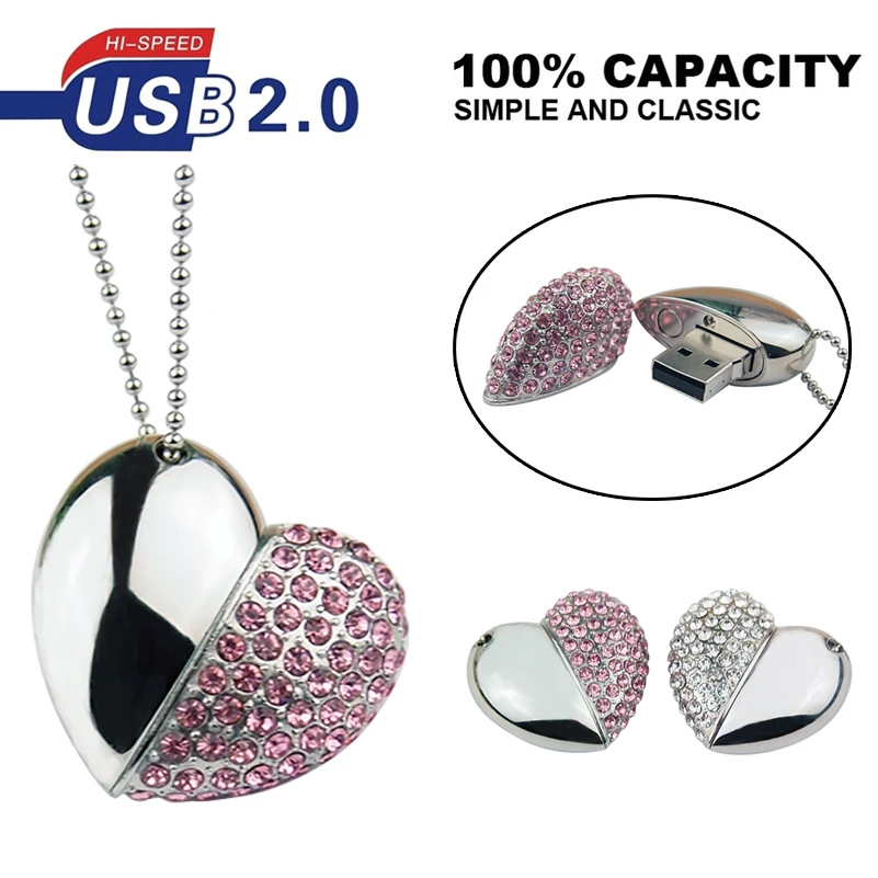 

Necklace flash memory stick 2 style heart USB flash drive USB 2.0 drive 4gb 8gb 16gb 32gb wedding photography gifts 64gb U stick