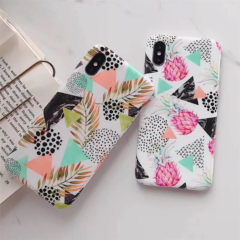 

Green leaf Cute pineapple Case For iphone 8 Plus soft silicone back Cover For iphone X XS Max Xr 6 6S plus 7 plus phone bags