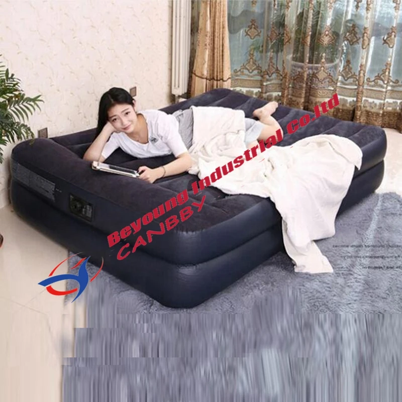

Double layer Intex pillow rest airbed queen size inflatable raised bed with built in pillow for guest