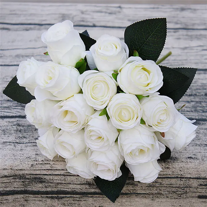18 голов шелковые искусственные белые цветы букет для украшения DIY свадебный цветок букет Свадебная Роза Свадебные букеты Lovegrace - Цвет: white