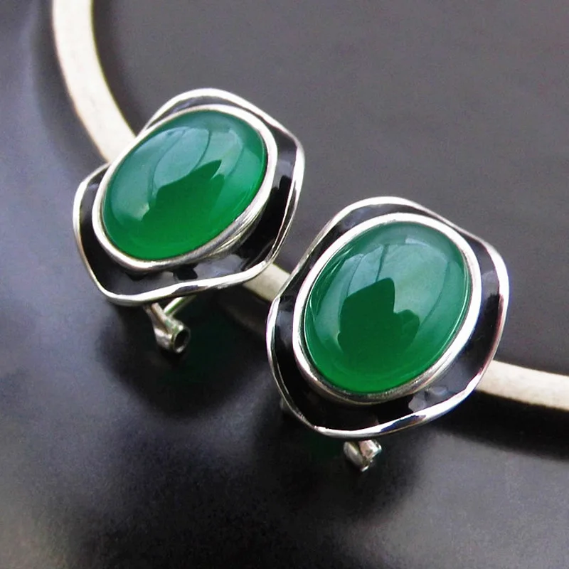 green agate earring Серьги из серебра 925 пробы с натуральным зеленым желтым камнем, Стерлинговое Серебро 925 пробы, серьги-гвоздики Букле д 'ореиль для девушек, Женские Ювелирные изделия - Окраска металла: green agate earring