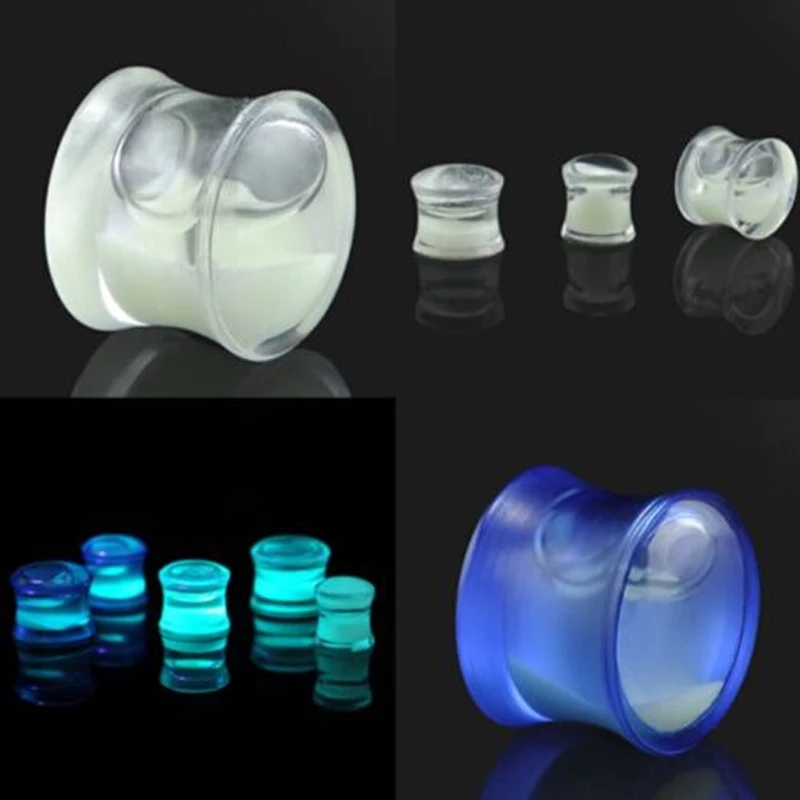 Vintage Ear Expander Shellhard Clear Acrylic Glow in the Dark Liquid Flesh Tunnel Ear Plug Stretcher Piercing Body Jewelry