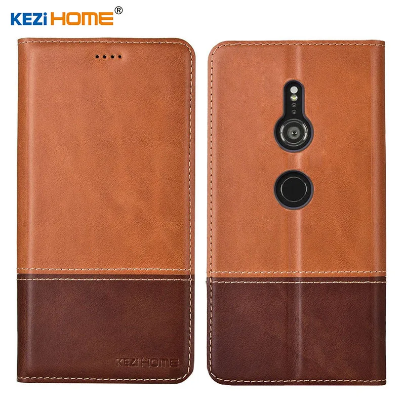 

Case for Sony Xperia XZ2 KEZiHOME Double Colors Genuine Leather Flip wallet Cover for Sony XZ2 5.7'' Phone cases