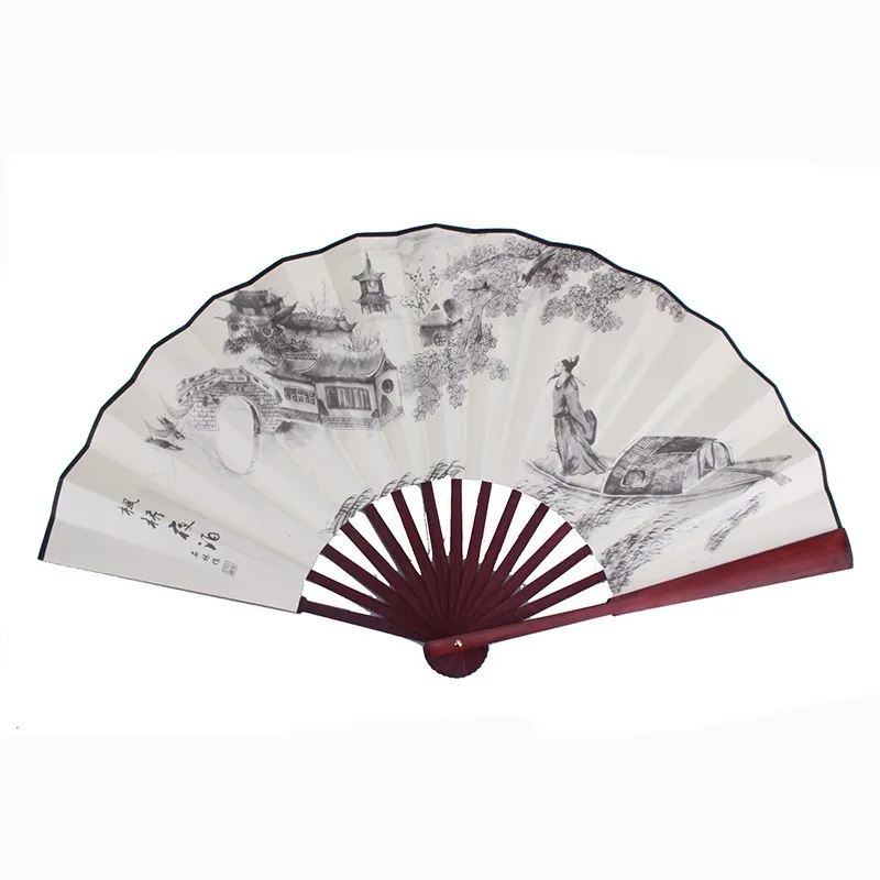 Китайская Картина, написанная чернилами 10 дюймов Большой Шелковый веер древних складной веер резьба классический мужской складной стол из бамбука, удлиненное сзади, из коллекции