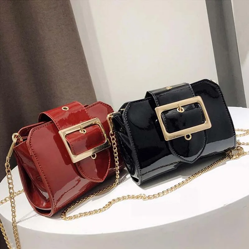 

Fashion Women Mini Crossbody Bags Patent Leather Chain Shoulder Bags for Women Girls Mini Messenger Bag
