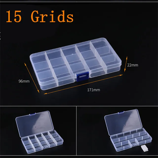 2pcs Practical Adjustable 15 Grids Compartment Plastic Storage Box Jewelry Earring Bead   Case Display Organizer Container
