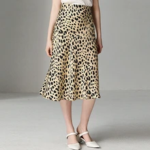 Женские юбки, шелк, Леопардовый принт, простой дизайн, эластичная резинка на талии, юбки, высокое качество, ткань, сексуальный стиль,, новая мода