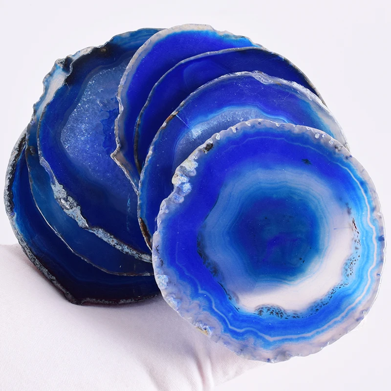 8-9 см Самоцветы ремесла коврик полудрагоценный натуральный синий Агат ломтик Coaster чашка кружка стеклянный держатель для напитков коврик