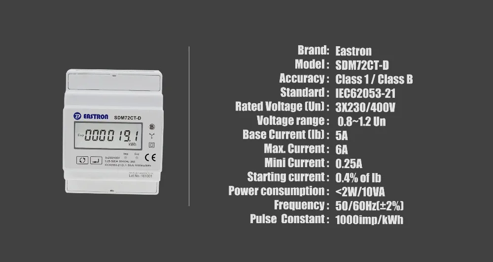 SDM72CT-D, три фазы четыре провод Din Rail счетчик энергии измеритель kwh, 1A/5A CT подключено, пульс, Выход, среднего размера