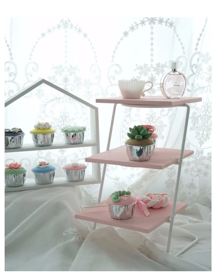 Деревянная подставка для кексов, 3 подставки для чая, десертная рамка, инструменты для украшения торта, синий, розовый, белый