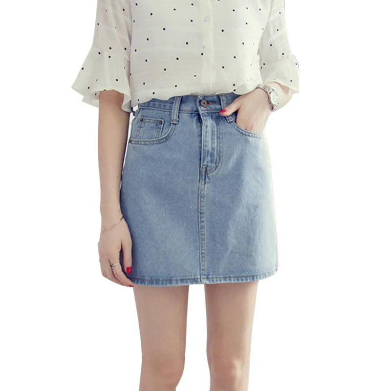 Летние юбки больших размеров с высокой талией женские джинсовые юбки женские Saias универсальные повседневные джинсовые юбки трапециевидной формы