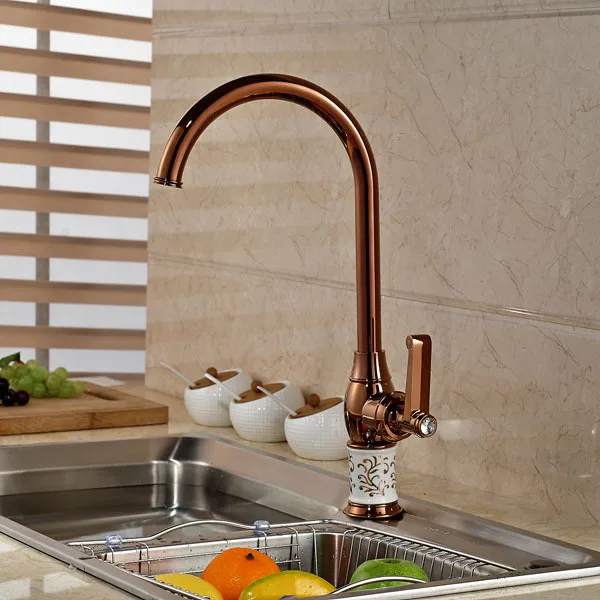 Modern Rose Gold Single Handle Deck Mount Kitchen Sink ...