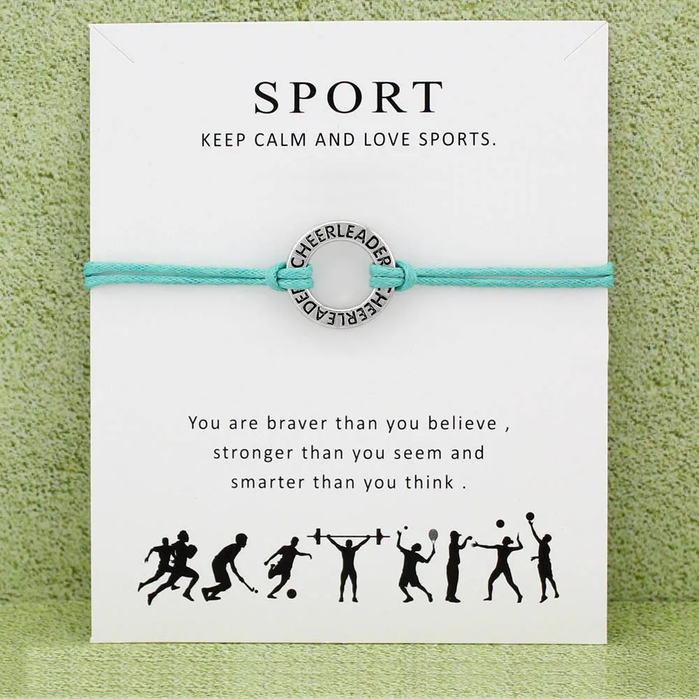 

Cheerleader Cheer Mom Baseball Softball Basketball Soccer Hockey Volleyball Sports Charm Card Bracelets Women Men Jewelry Gift