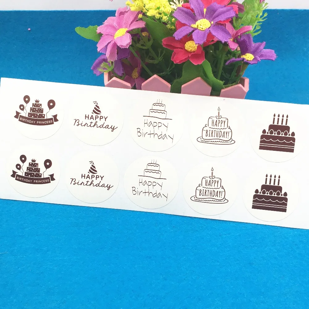 500pcs/lot "Happy birthday" white Self adhesive Stickers, Long label