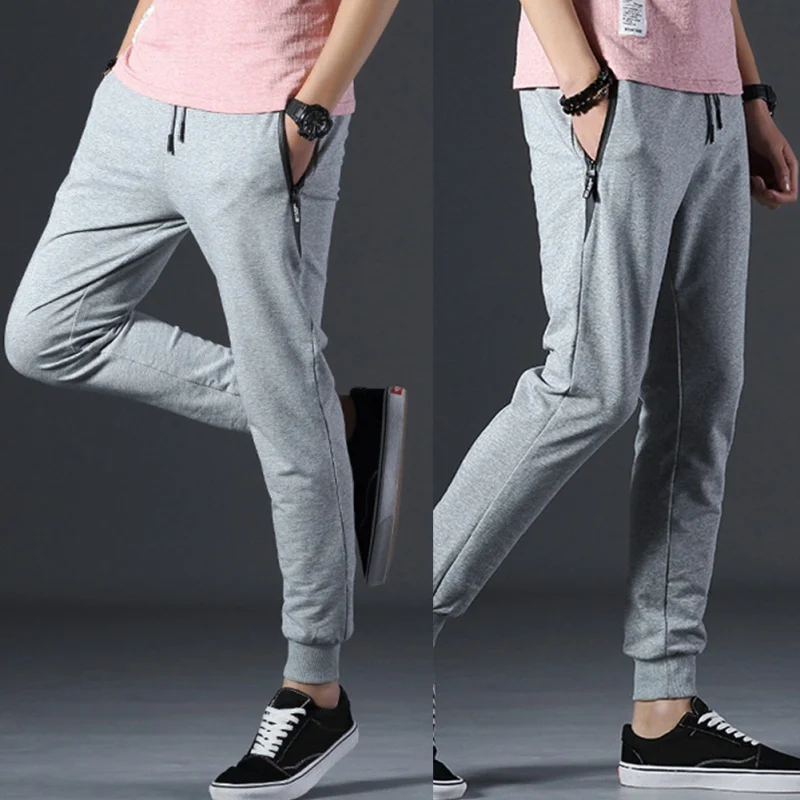 Новый бренд Для мужчин брюки 3XL осень Повседневное Для мужчин s брюки Для мужчин Костюмы 2018 черный серый Фитнес трикотажные укороченные
