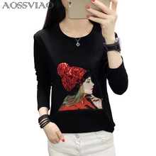 T-shirt col rond femme, ample et décontracté, en coton, grande taille, automne et hiver