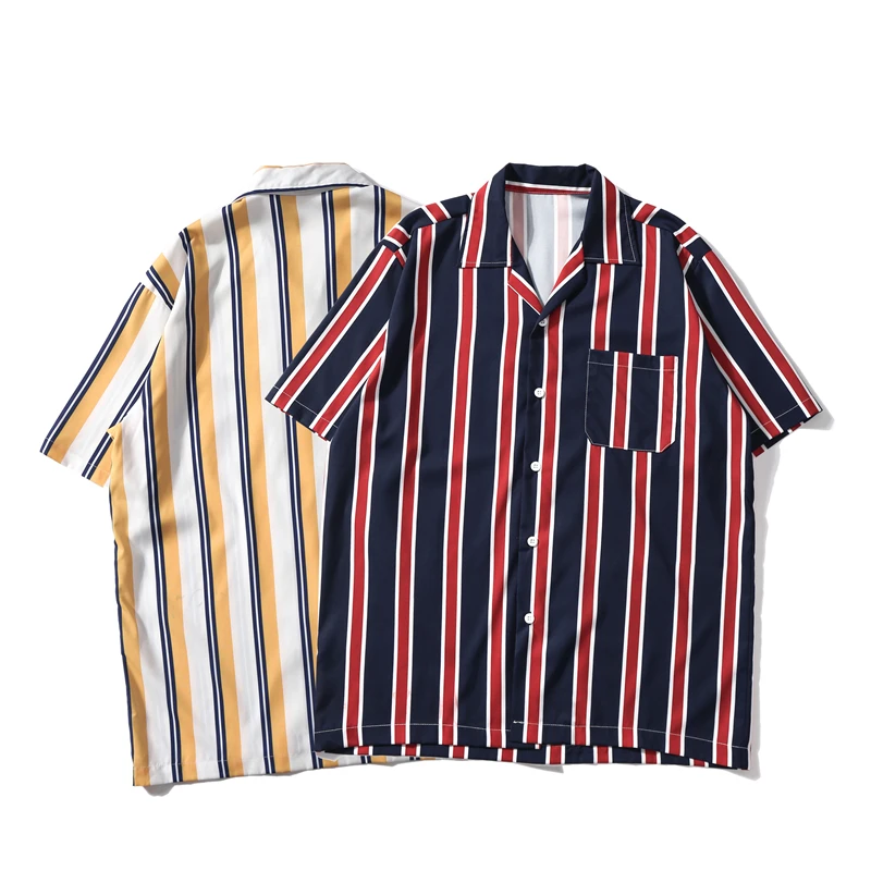 Полосатые рубашки для мужчин, шорты с рукавами, Гавайские летние пляжные рубашки, модные повседневные корейские футболки Harajuku Homme