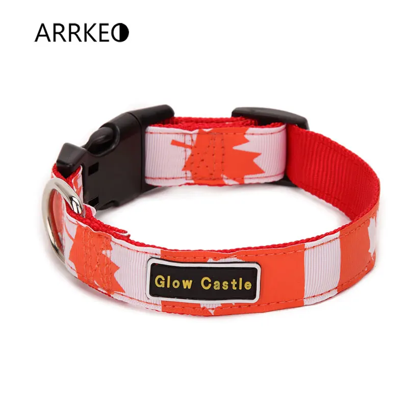 ARRKEO USA Canada Flag Nylon Dog Collar with Dog Leash Lead Puppy Cat Pet Supplies Dog Accessories 120 CM For Large Small Dogs (2)