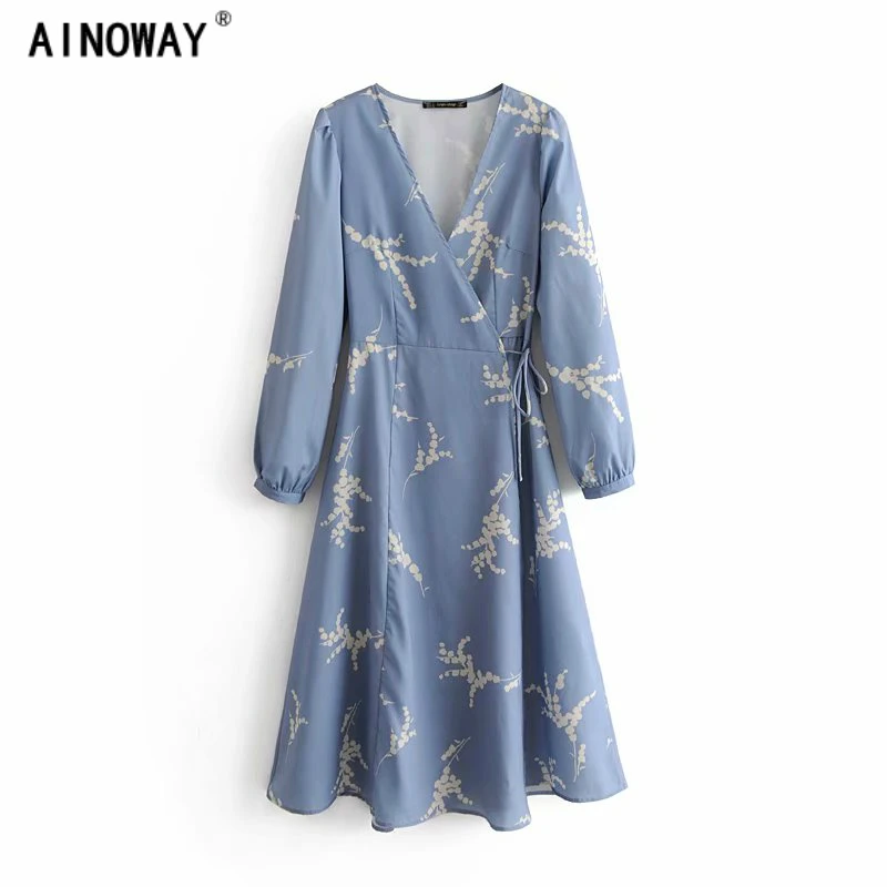

Vintage chic Women floral print lace-up beach long Bohemian midi dress Ladies V neck Summer Boho dress vestidos