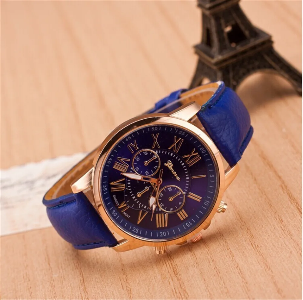 Women Bracelet Watch Korean Fashion Trend Geneva Ladies Fake Three-eye Casual Gold Men's Wrist Watches Couple Belt Table Quartz - Цвет: Синий