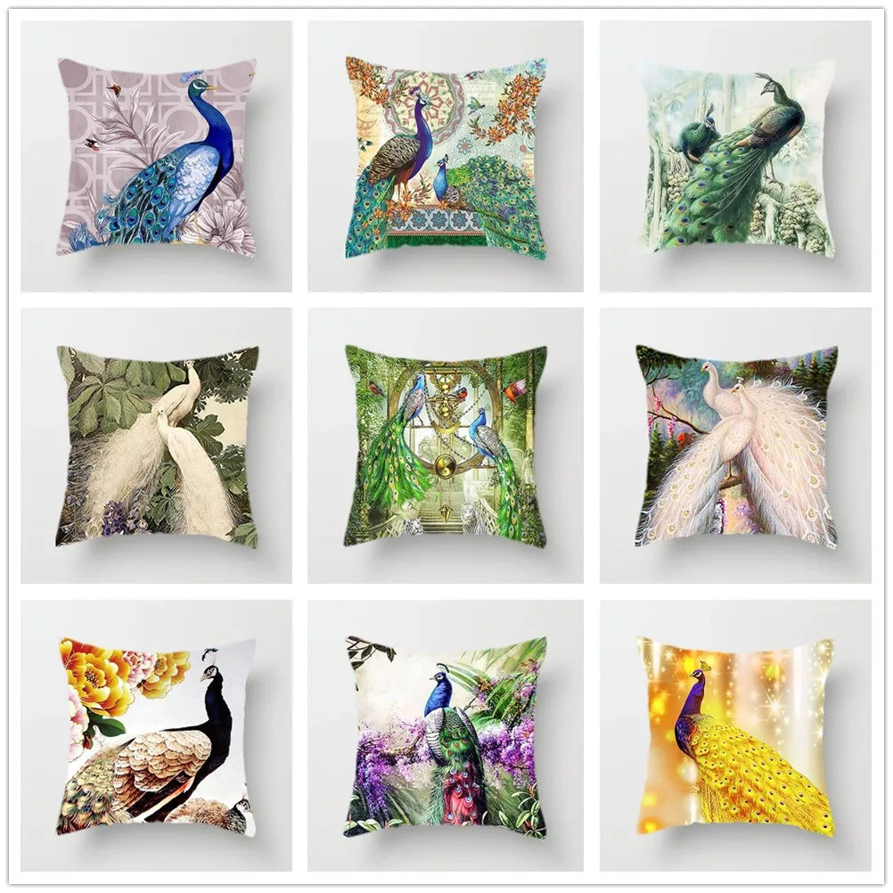 

Peacock Cushion Cover Colorful Feather Decorative Pillow Case Home Living Room Decor for Sofa Car Polyester Linen Elegant Covers