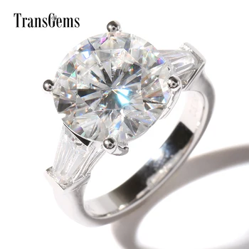 

TransGems Luxury 5 Ct Carats EF Colorless Moissanite Simulted Diamonds Accents Wedding Ring Solid 14K White Gold Engagement Band