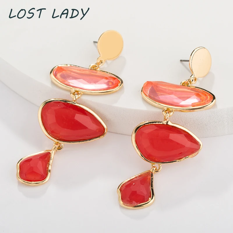 

Lost Lady 2019 New Resin Alloy Metal Drop Earrings Women Geometric Big Dangle Earring Party Statement Wholesale Factory Jewelry