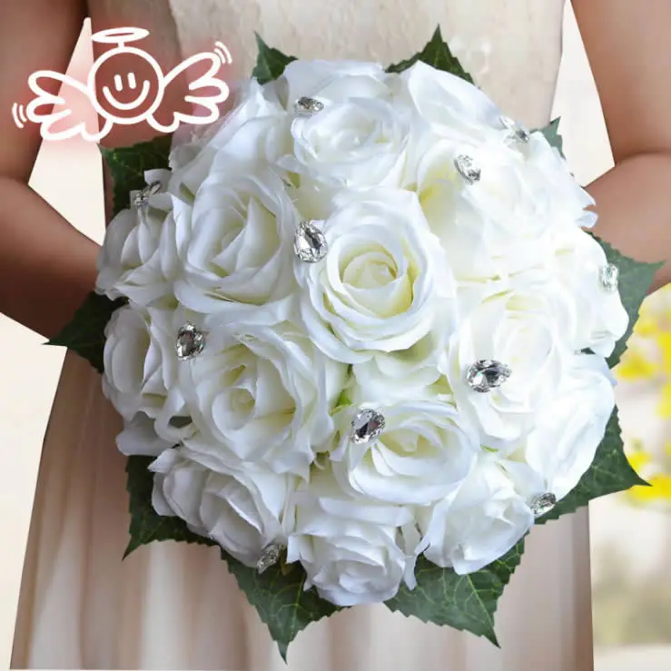 Artificial Silk Cream Red Rose Wedding Decoration Flower Handmade Bridal Bouquet Bridesmaid Artificial Silk Cream Red Rose Wedding Decoration Flower Handmade Bridal Bouquet Bridesmaid