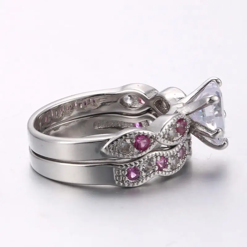 Double Fair Sweet and Romantic Engagement Ring Set For Women Inlaid Heart-shaped Zircon Crystal Jewelry Making DFYG017