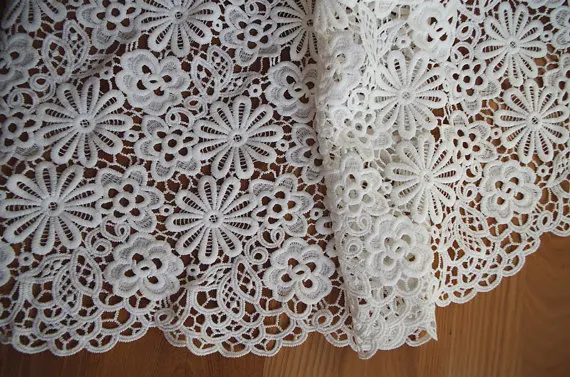 ivory lace fabric, crocheted net lace for wedding table cloths with hollow out daisy flowers african lace fabric