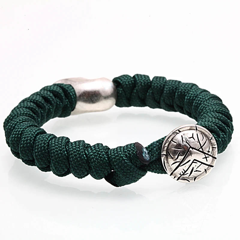 Mcllroy silve bracelets men green nylon rope braided bracelet silver skull bracelets & bangles women trendy viking bileklik gift