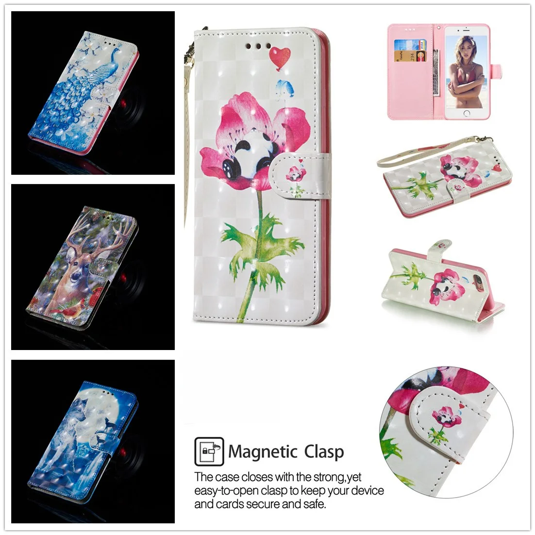 

Panda Leather Shll for Iphone 7 8 High-grade Painted PU Wallet Card Protection Leather Iphone 7 8 Plu i7 i8 Adorable Animal Case
