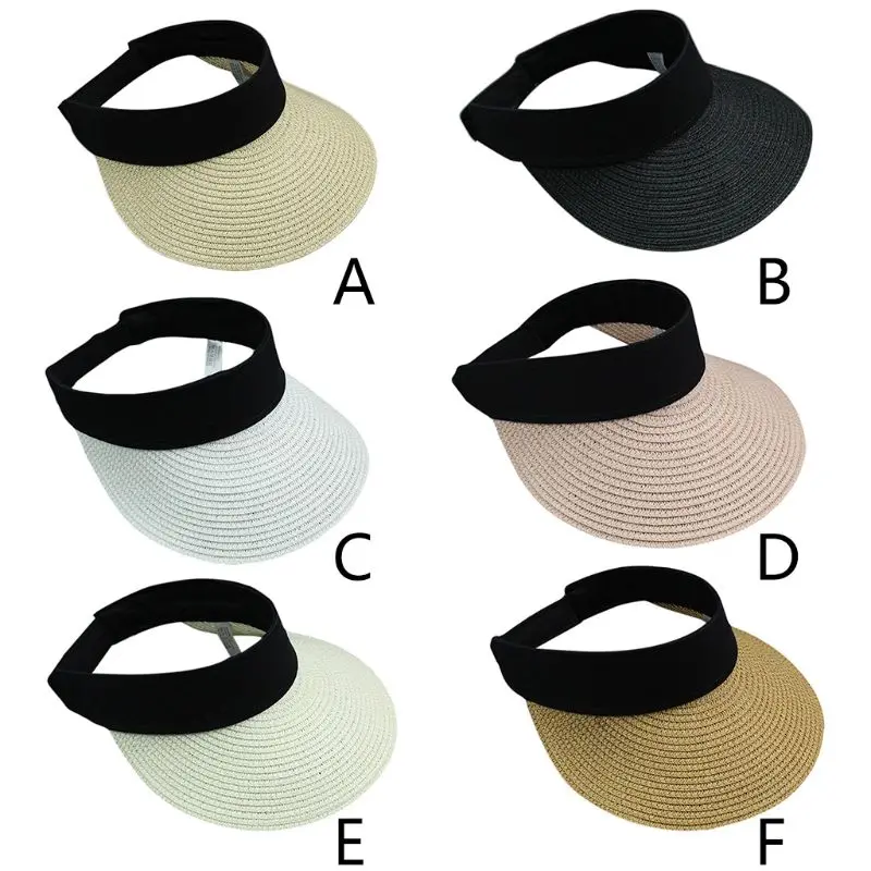 النساء الفتيات الصيف القش نسج قبعة للوقاية من الشمس فارغة أعلى التباين اللون واسعة حافة الأشعة فوق البنفسجية حماية تعديل المحمولة بلغت ذروت...