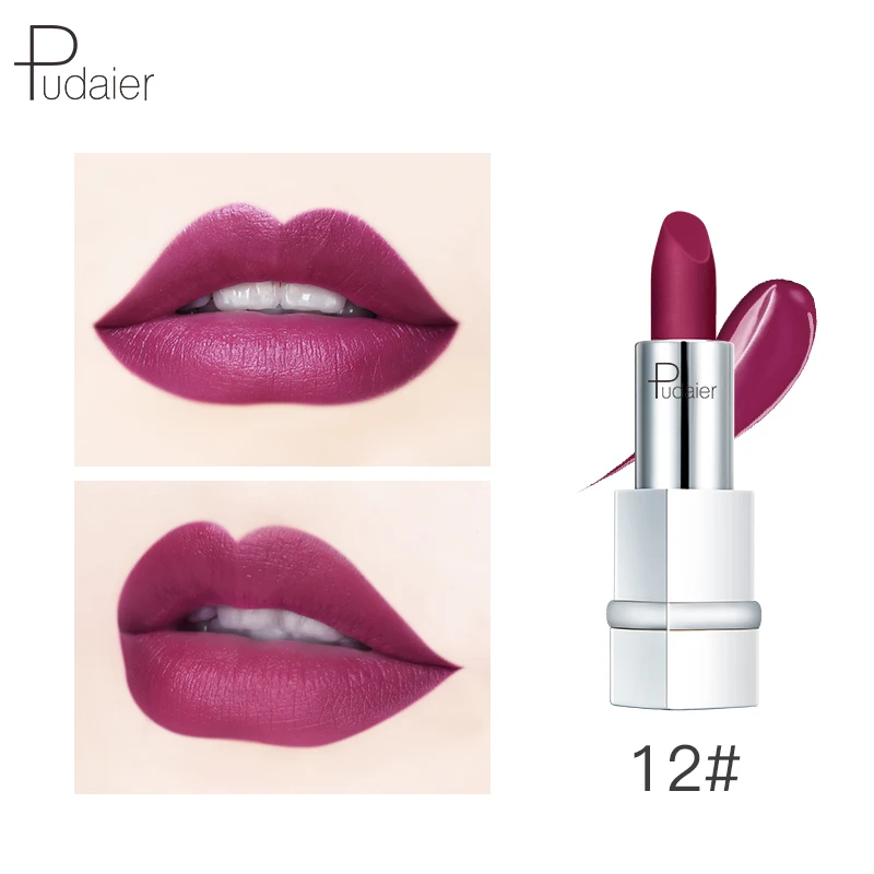Color 12 Pudaier, 17 цветов, матовая губная помада для губ, макияж, матовая губная помада, стойкая, натуральная, Увлажняющая губная помада, водостойкая косметика - Цвет: Color 12