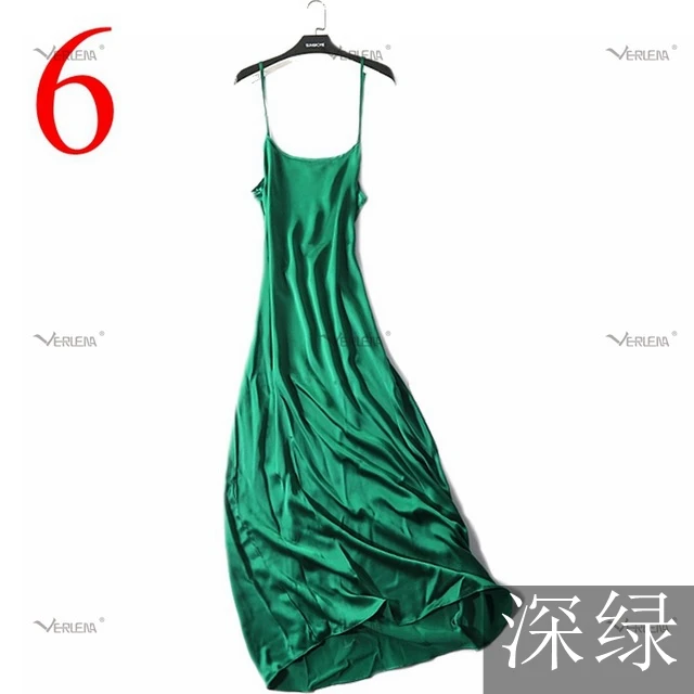 Verlena размера плюс крутое плотное шелковое летнее платье женская ночная рубашка черное 120 см длинное платье макси без рукавов платья на бретельках - Цвет: Зеленый