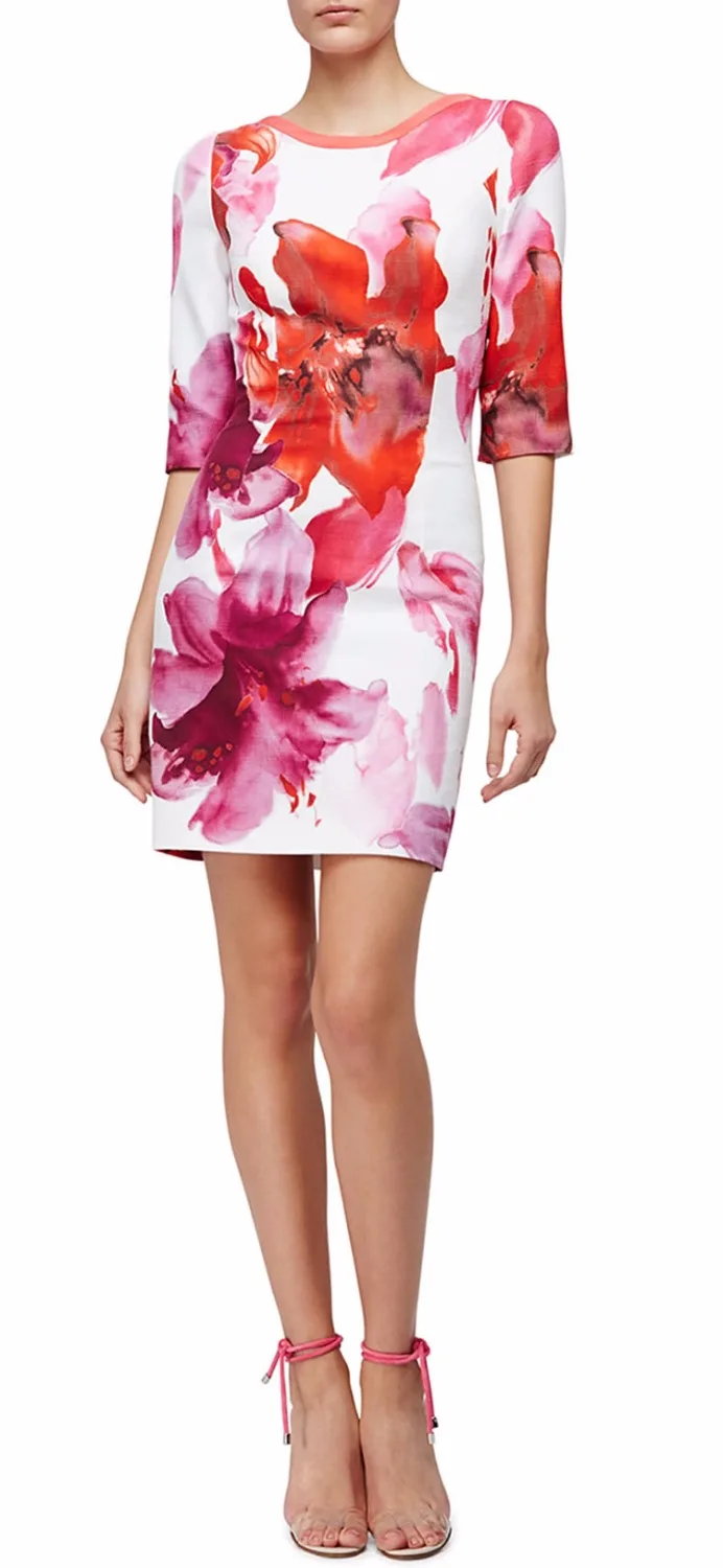 

Модное женское платье-футляр с принтом, повседневные платья с круглым вырезом 054A555B1