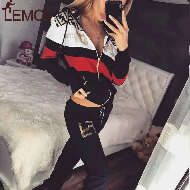 

2 Pieces Women Running Sets Spring Fashion Sport Wear Tops And Pants Girls Letter Tracksuit Casual Sweatsuit Female Outfits