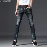 Airgracias有名なブランドファッションデニムコットンジーンズ男性ストレートダークブルーカラーメンズジーンズ破れたジーンズサイズ28-38
