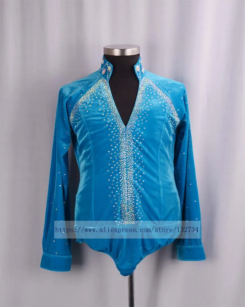 

2018 New Arrival Ballroom Dancing Man Ballroom DanceTops Mens Ballroom Shirts Latin/Tango/Rumba Dancewear Shirt Top Bule velvet