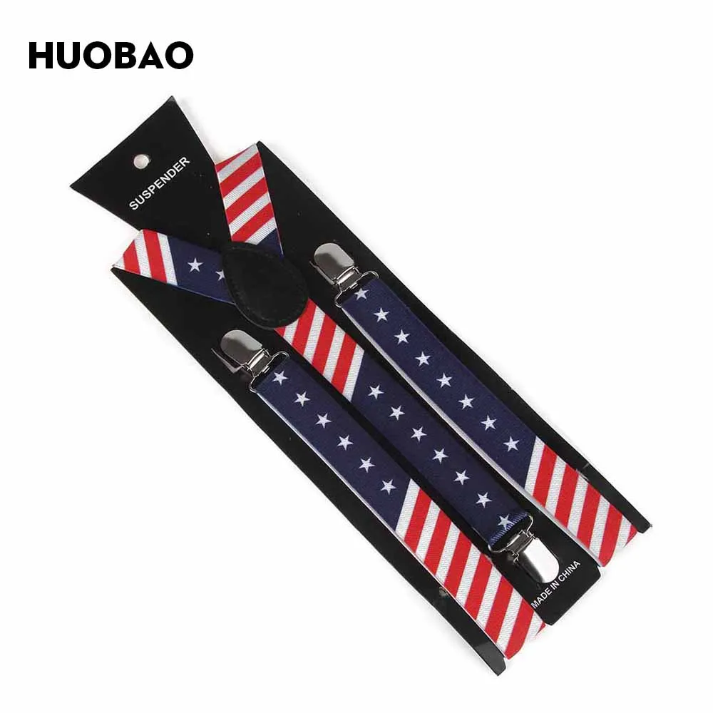 HUOBAO новые унисекс темно-синие красные звезды американский флаг галстуки и комплекты с подвязками для мужчин и женщин