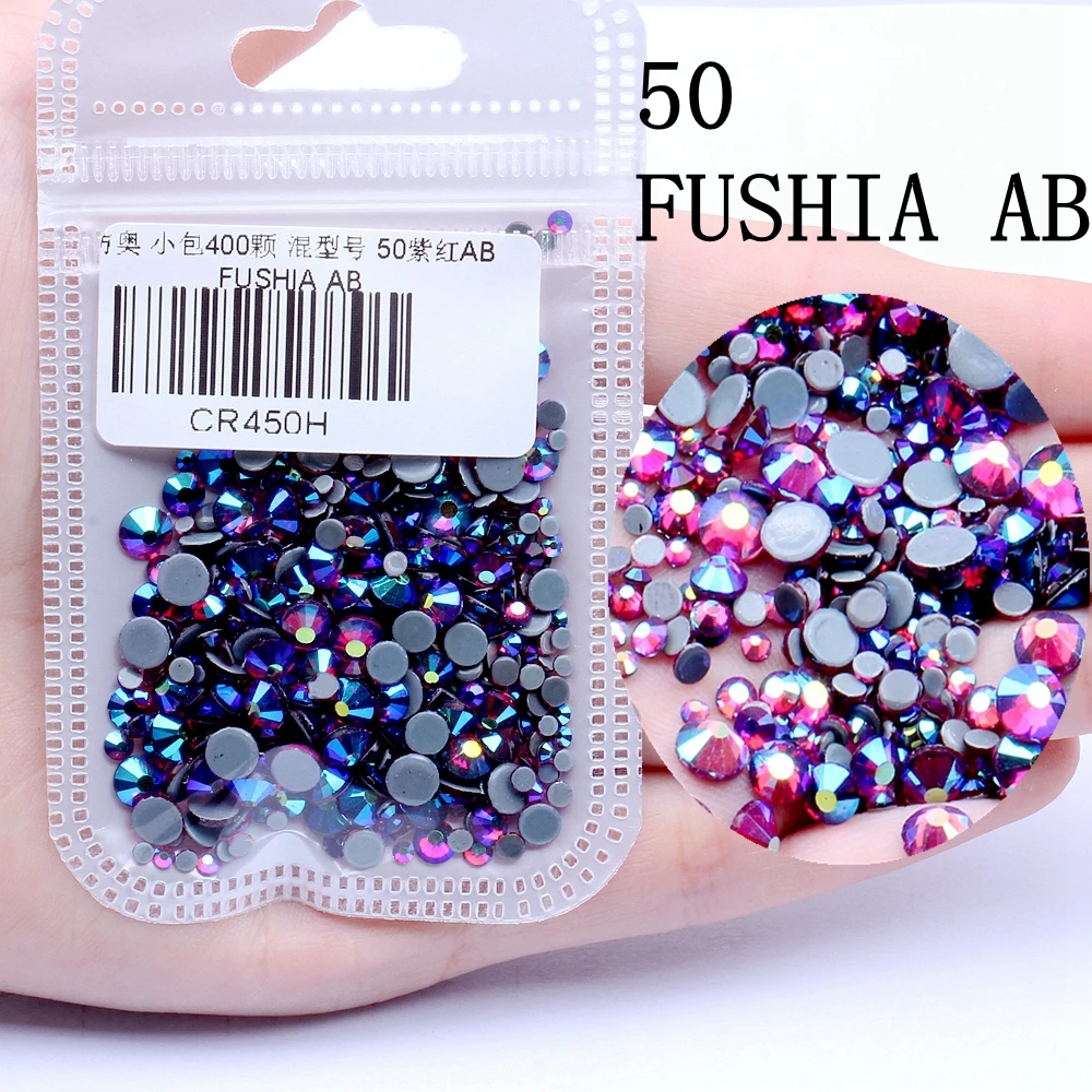 Смешанные размеры 400 шт./упак. все AB Цвета Hotfix Flatback Стразы для ногтей Rhinestoens для дизайна ногтей 3D украшения для ногтей украшение драгоценных камней - Цвет: FUSHIA AB
