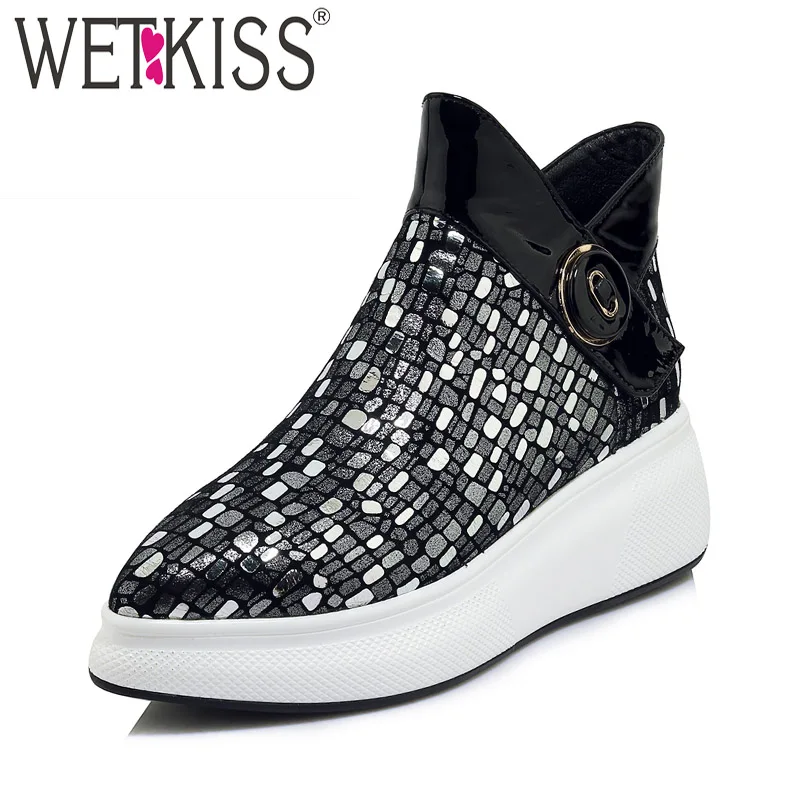 

WETKISS Genuine Leather Women Ankle Boots Pointed Toe Zip Footwear Fashion Casual Flat With Female Boot Print Shoes Woman New