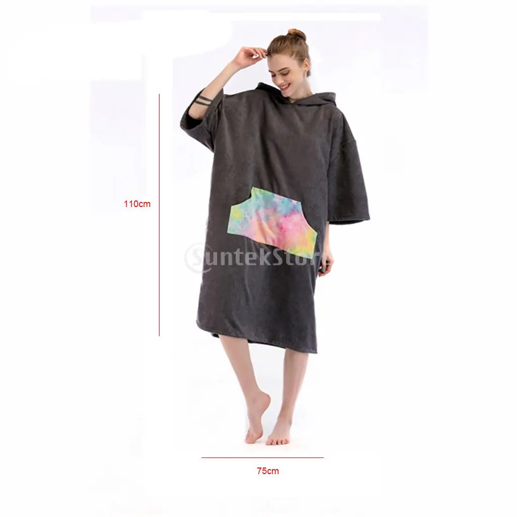 Microfiber Outdoor Adult Beach Quick Dry Changing Robe Bath Towel Hooded Poncho Surf Swimsuit Cloak + Wetsuit Change Mat / Bag