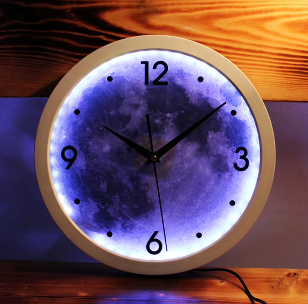 LED Light Creative Design Digital Art Wall Clock Moon Fashion Round