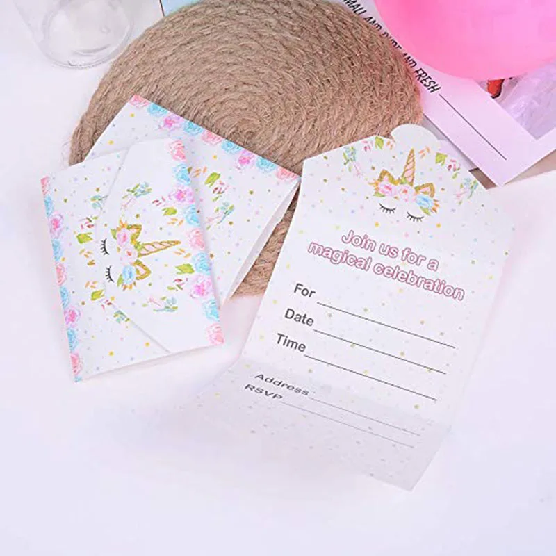  16pcs Unicorn Birthday Party Invitation Cards for Kids Birthday Baby Shower Unicorn Party Supplies  - 33060348316
