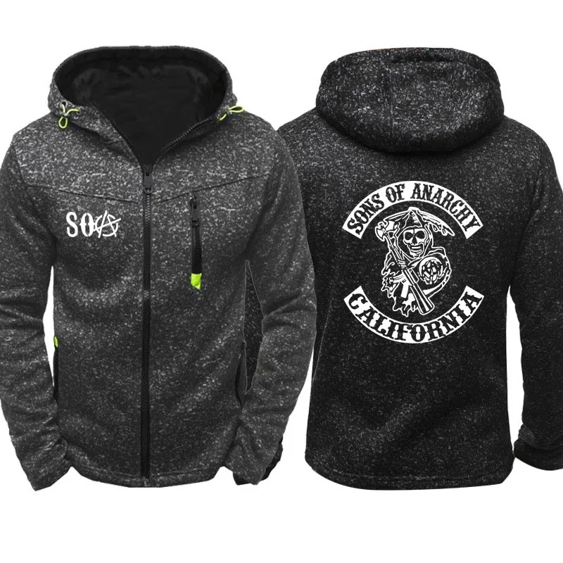  SOA Sons of anarchy the child Fashion SAMCRO Men Sportswear Zipper Hoodies Skull Male Casual Sweats