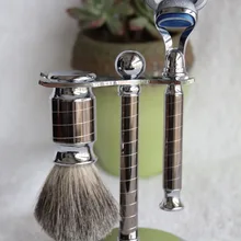 FS-# S2014020 набор/комплект для бритья Gunmetal, Смешанная кисть шерсть барсука 21 мм, 5 слоев лезвия бритвы, подставка для бритья