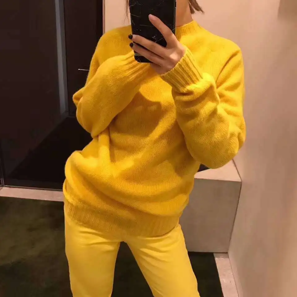 Small Fresh Yellow Sweater Women Pullover Sweet Long Sleeve Joker Slim Wool Sweater Base Tide Autumn Winter Turtleneck Sweater Small Fresh Yellow Sweater Women Pullover Sweet Long Sleeve Joker Slim Wool Sweater Base Tide Autumn Winter Turtleneck Sweater